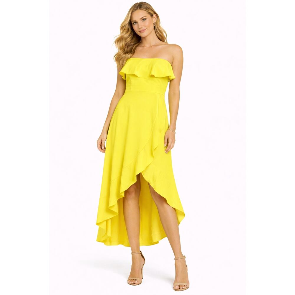 Aidan Mattox Strapless High Low Dress Size 18 Yellow Ruffle Sun Formal NWT